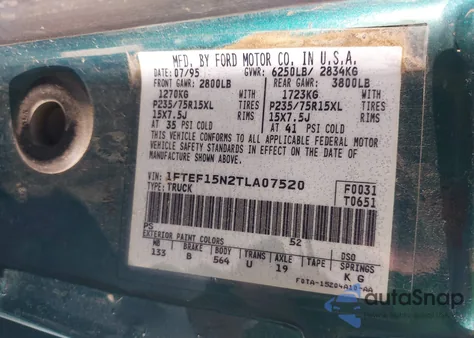 1996 Ford F150 from USA, damaged, VIN 1FTEF15N2TLA07520